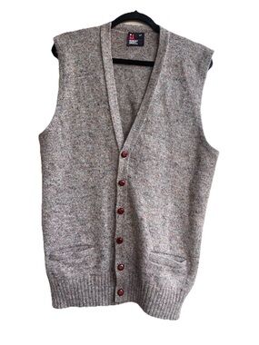 VTG Heriatge Men LT Speckled Knit Wool Blend Vest US Made Preppy Classic Cozy 80